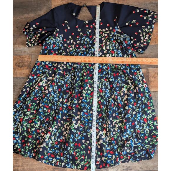 Uncle Frank Black Floral Mini Dress M Flutter Sleeve Keyhole Back Cottagecore - Picture 5 of 6